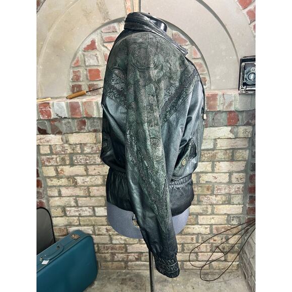 badlands leather jacket unique pattern dolman sleeve 1990s black - Picture 14 of 16